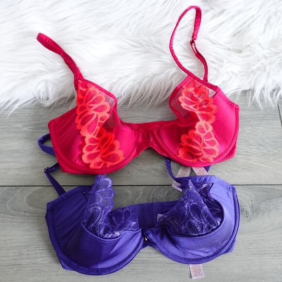 Savage x Fenty Bundle of 2 Bras 32DD Fuchsia Purple Lace - Picture 1 of 13